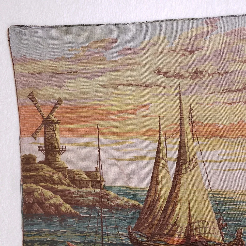 Unbranded Vintage Large Woven Harbor Tapestry 37x52‎ Multi Color